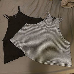 Crop tank top bundle - solid black and striped - Large
